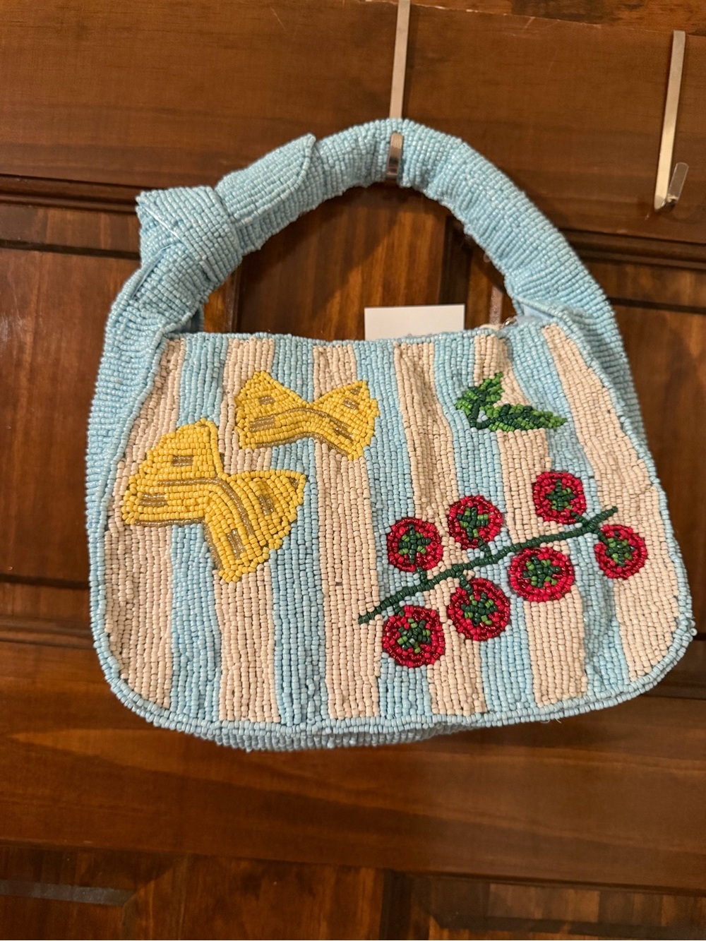 NWT Beaded Blue and Cream pasta tomato purse